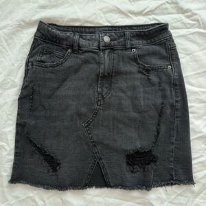Black Denim Distressed Mini Skirt
